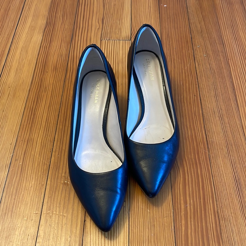 Cole Haan Black Pointed-Toe Leather Heels